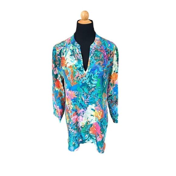 AMANDA UPRICHARD 100% SILK FLORAL SHIRT BLOUSE SIZE SMALL - Picture 1 of 9